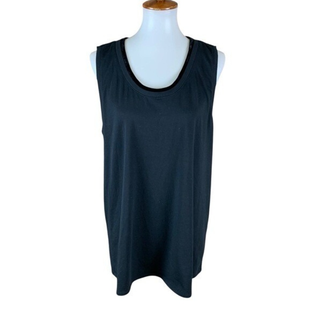 J Jill Black Stretch Velvet Trim Tank Top XL Sleeveless Soft Cotton Modal Blend